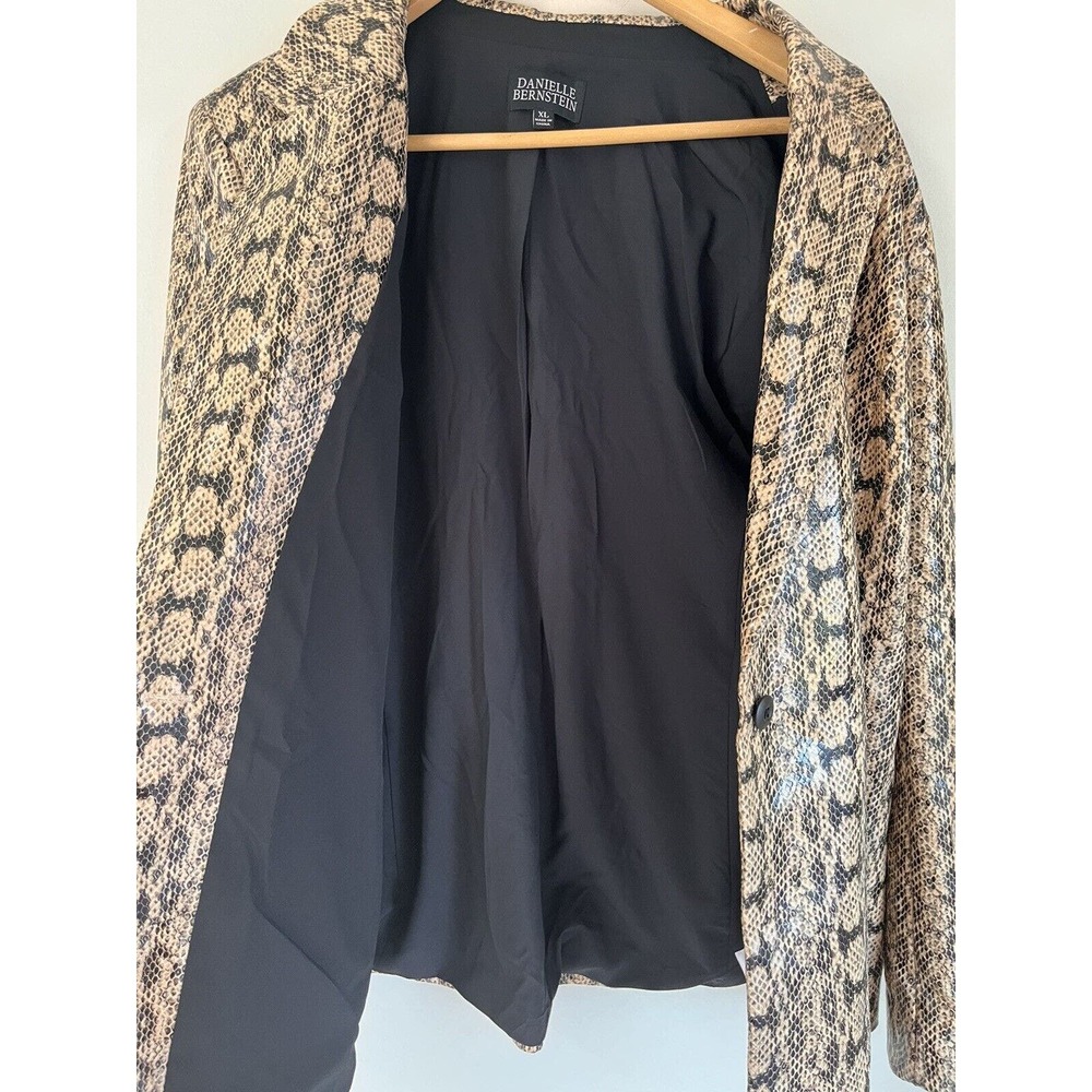 Danielle Bernstein Faux-Snakeskin Printed Blazer Jacket Beige Overflow XL - Picture 9 of 10